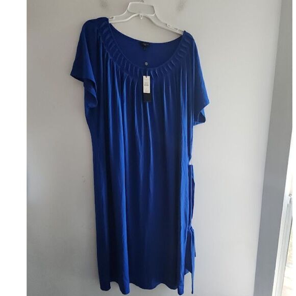 NWT Talbots Women Blue Jersey Knit T-Shirt Midi Tie Waist Dress size 3X - Picture 2 of 9